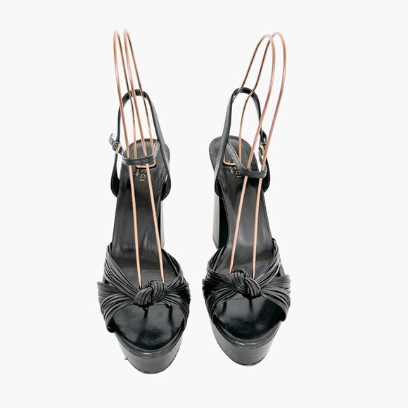 Gucci Allie Knotted Platform Sandals EU 40 US 10 Black Crawford Block High Heel - Picture 2 of 13